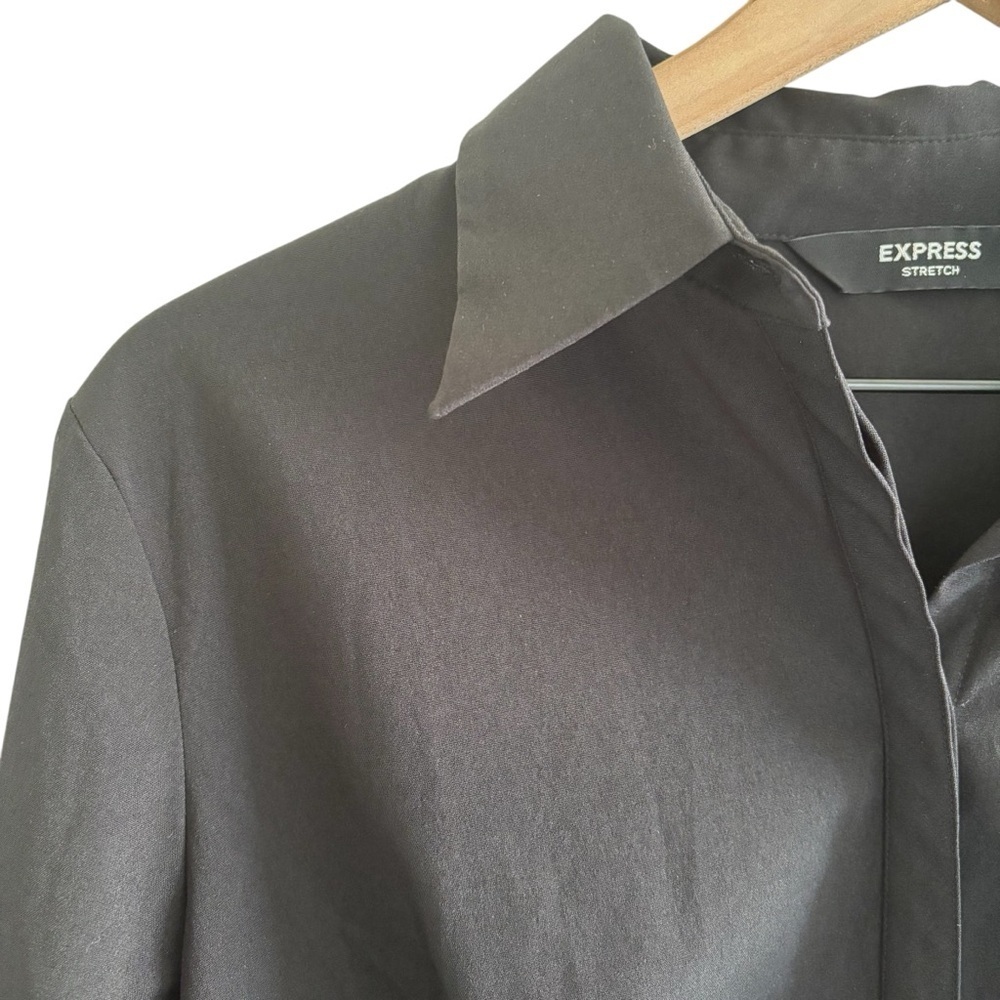 Express Stretch Black Button Up Shirt Size 11/12 Tailored Fit Office Workwear - Picture 5 of 15